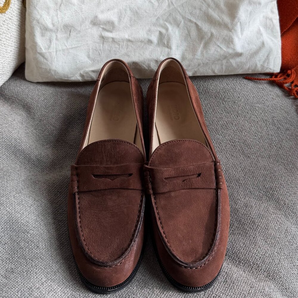 KOIO Women’s Penny Loafers – Brown Suede Italian Leather, Size 9